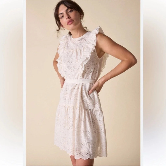 St. Roche Elysian Eyelet Ruffle Dress Vanilla NWT Spring Feminine Romantic Chic - Picture 1 of 10